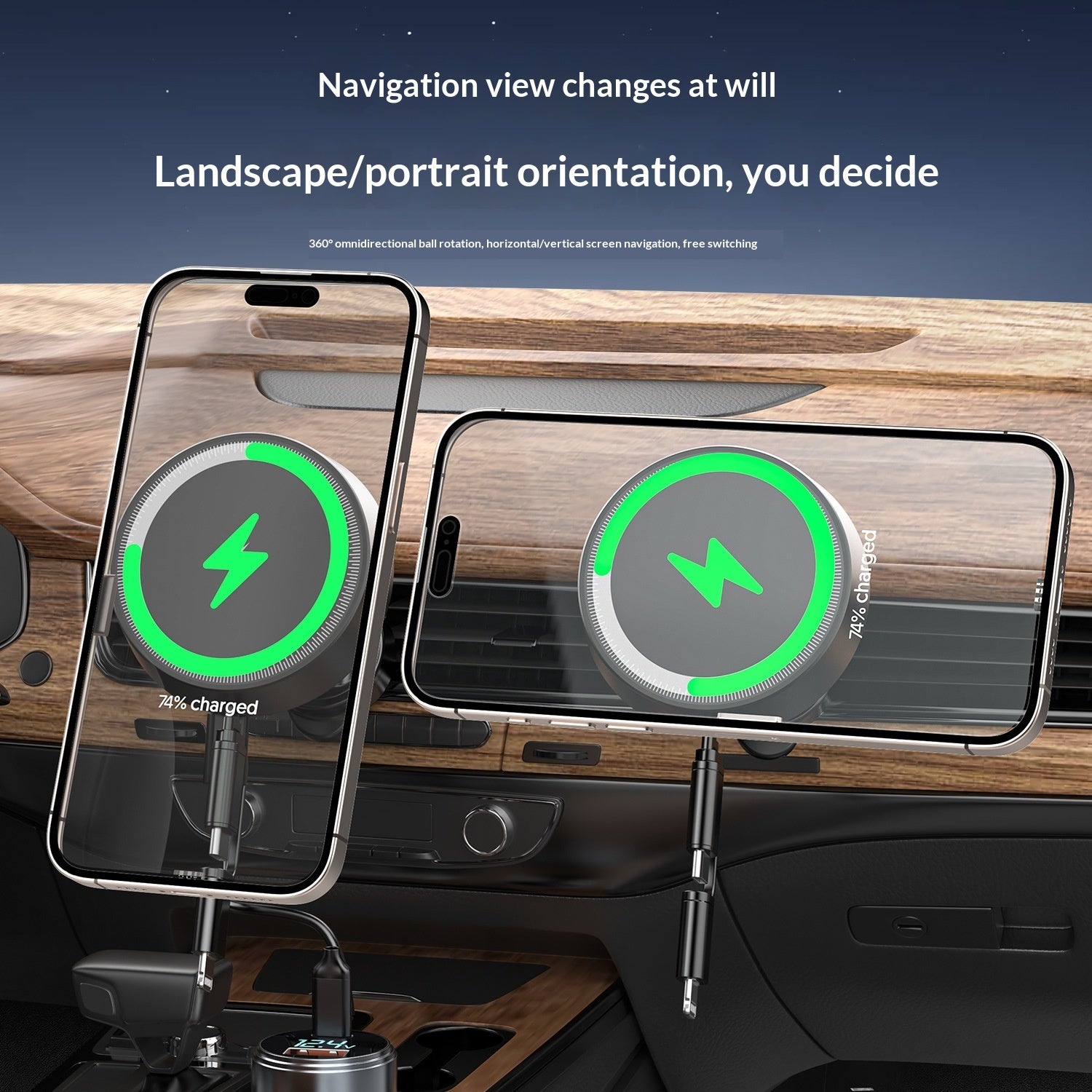 2-in-1 Magnetic Wireless Car Charger With Phone Holder For Vehicles