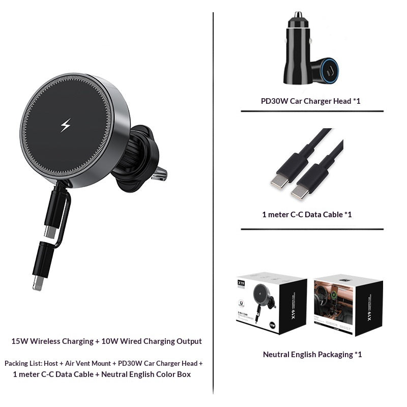 2-in-1 Magnetic Wireless Car Charger With Phone Holder For Vehicles